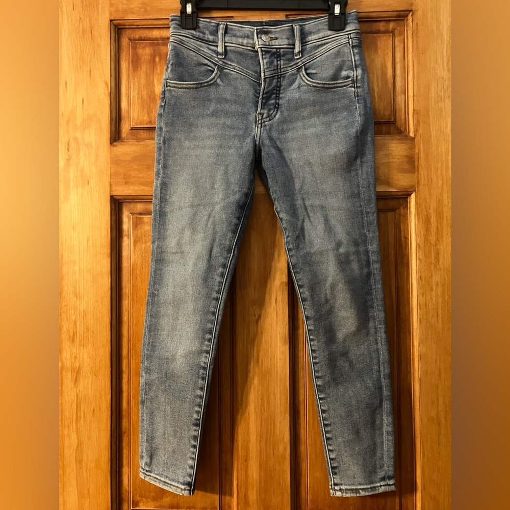 Express Light Blue Denim Skinny Short Mid Rise Jeans